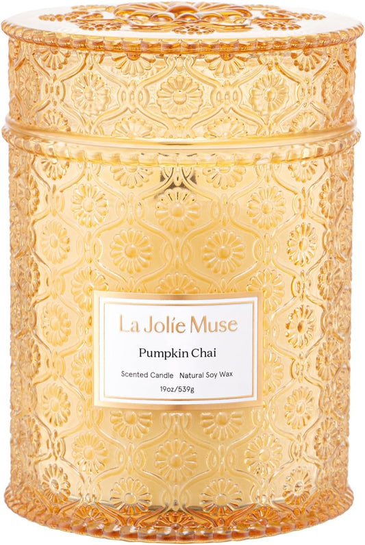 LA JOLIE MUSE Pumpkin Candle, Fall Candles for Home Scented, 19 oz Large Wood Wicked Candles