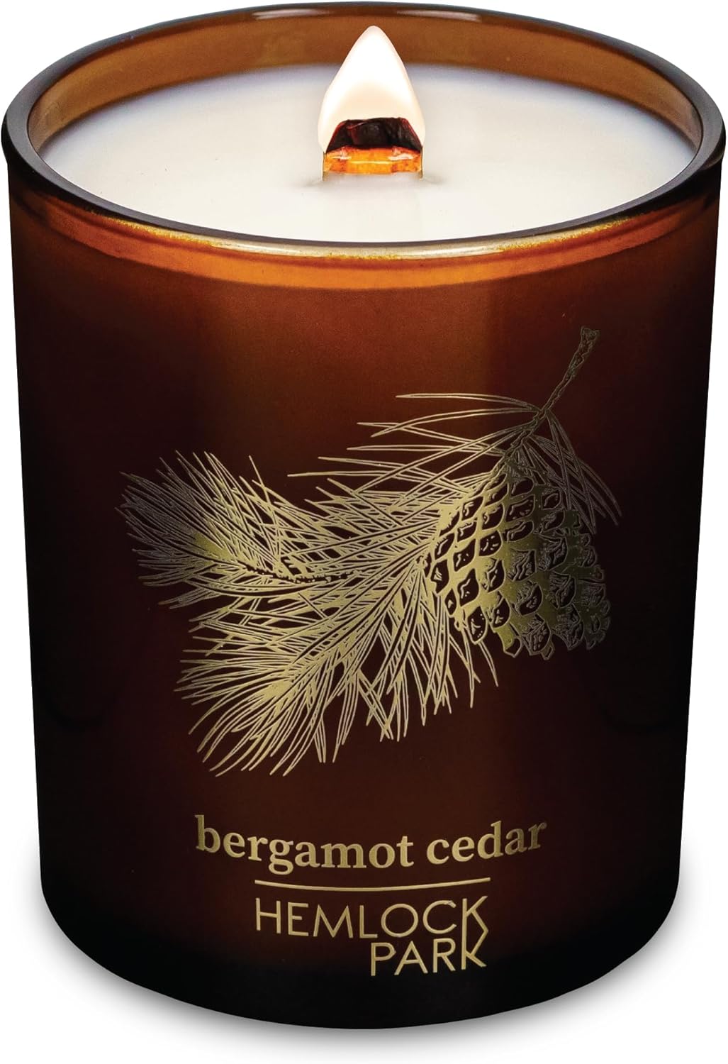 Hemlock Park Wood Wick Candle Handcrafted with Natural Coconut Wax and Essential Oils (Amber & Gold