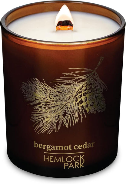 Hemlock Park Wood Wick Candle Handcrafted with Natural Coconut Wax and Essential Oils (Amber & Gold