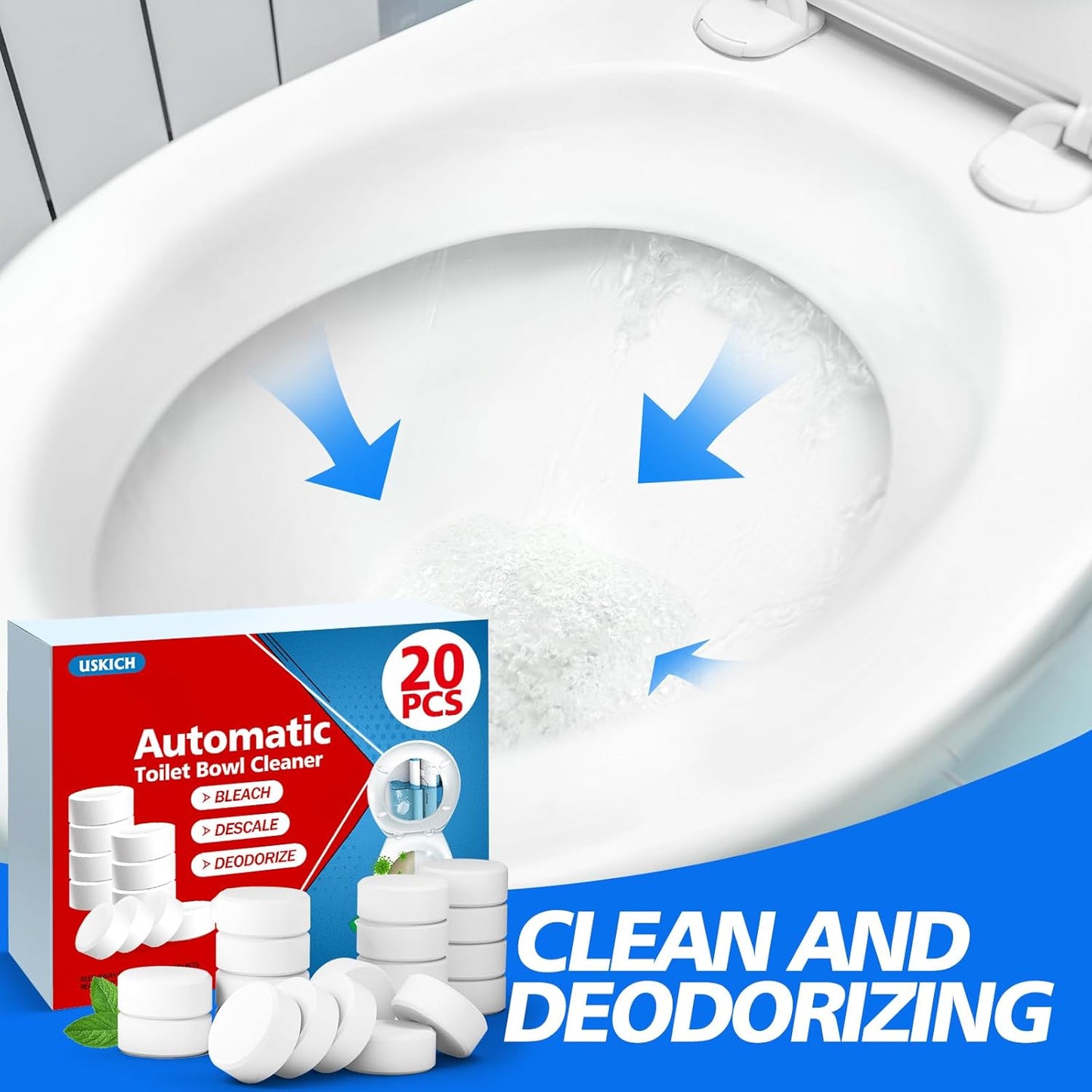 USKICH Toilet Bowl Cleaner Tablets 20 PACK, Bathroom Automatic Toilet Tank Cleaners with Bleach