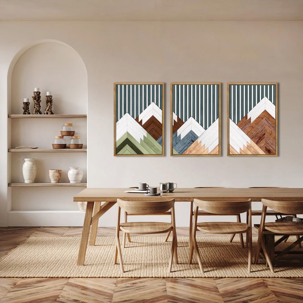 DRACIT Large Woodcut Mountain Wall Art Set Abstract Boho Forest Wood Wall Decor Nature Blue Art