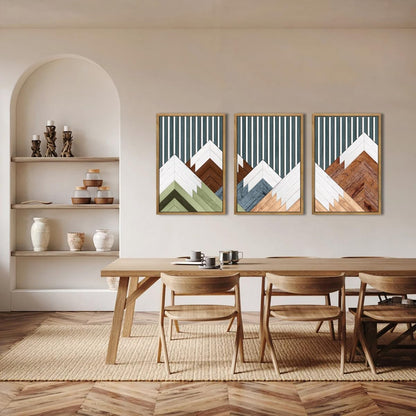 DRACIT Large Woodcut Mountain Wall Art Set Abstract Boho Forest Wood Wall Decor Nature Blue Art