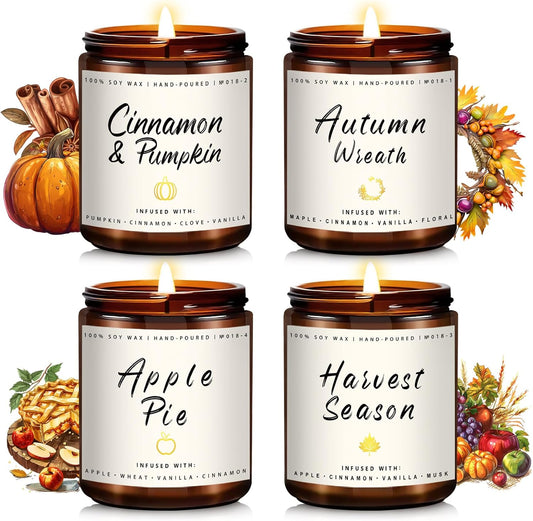 Auelife Fall Candle Set | 4 Pack Scented Candles for Home - Candle Gifts for Women Men, Soy Candles