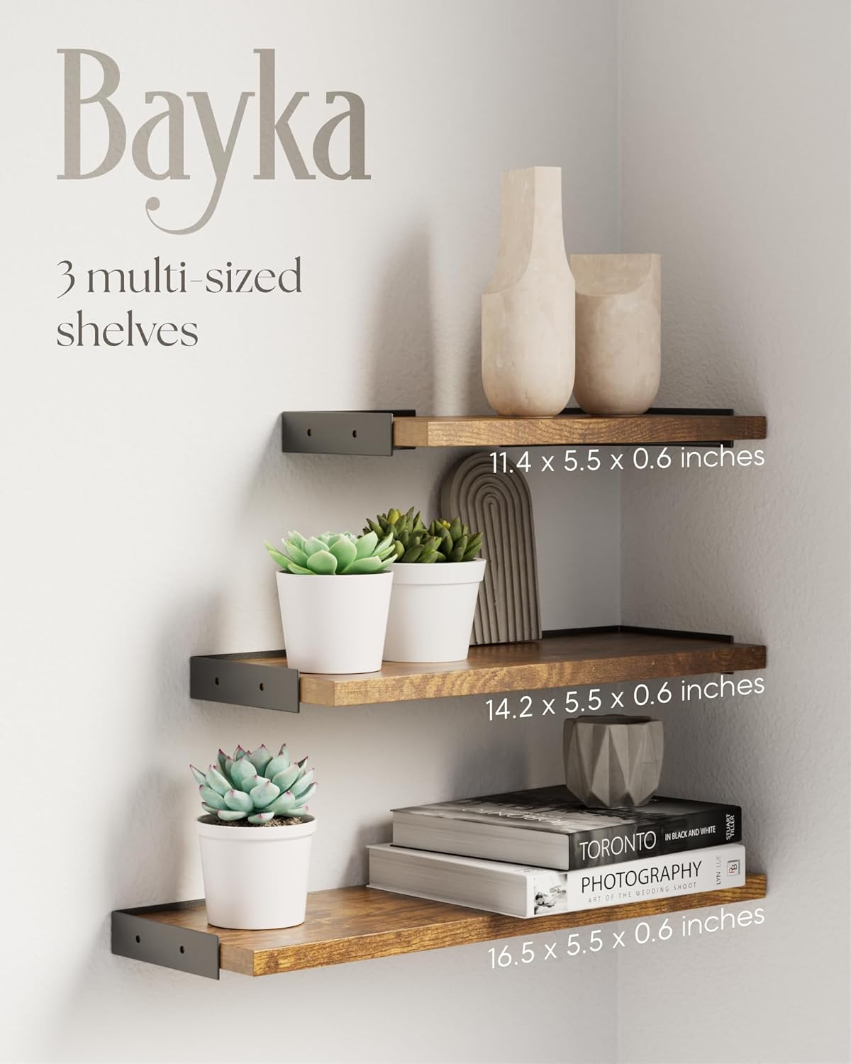 BAYKA Wall Shelves for Bedroom Decor, Floating Wall Shelves for Living Room Kitchen Storage, Wall