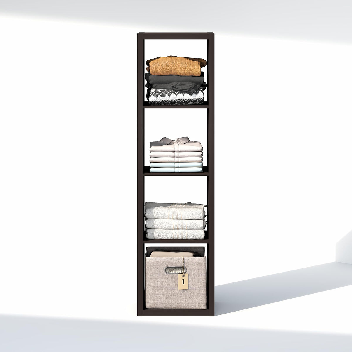Furinno Cubic Extra Thick 4-Cube Closet Organizers and Storage, Dark Oak
