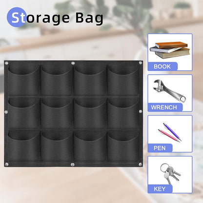12 Pockets Hanging Planter Bags, Hanging Vertical Wall Mounted Plant Planting Grow Bags, Herb