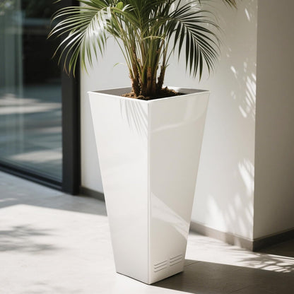 Worth Garden 28" H. Large Metal Glazed Planter Set of 2, Modern Glossy Finish White Tall Square