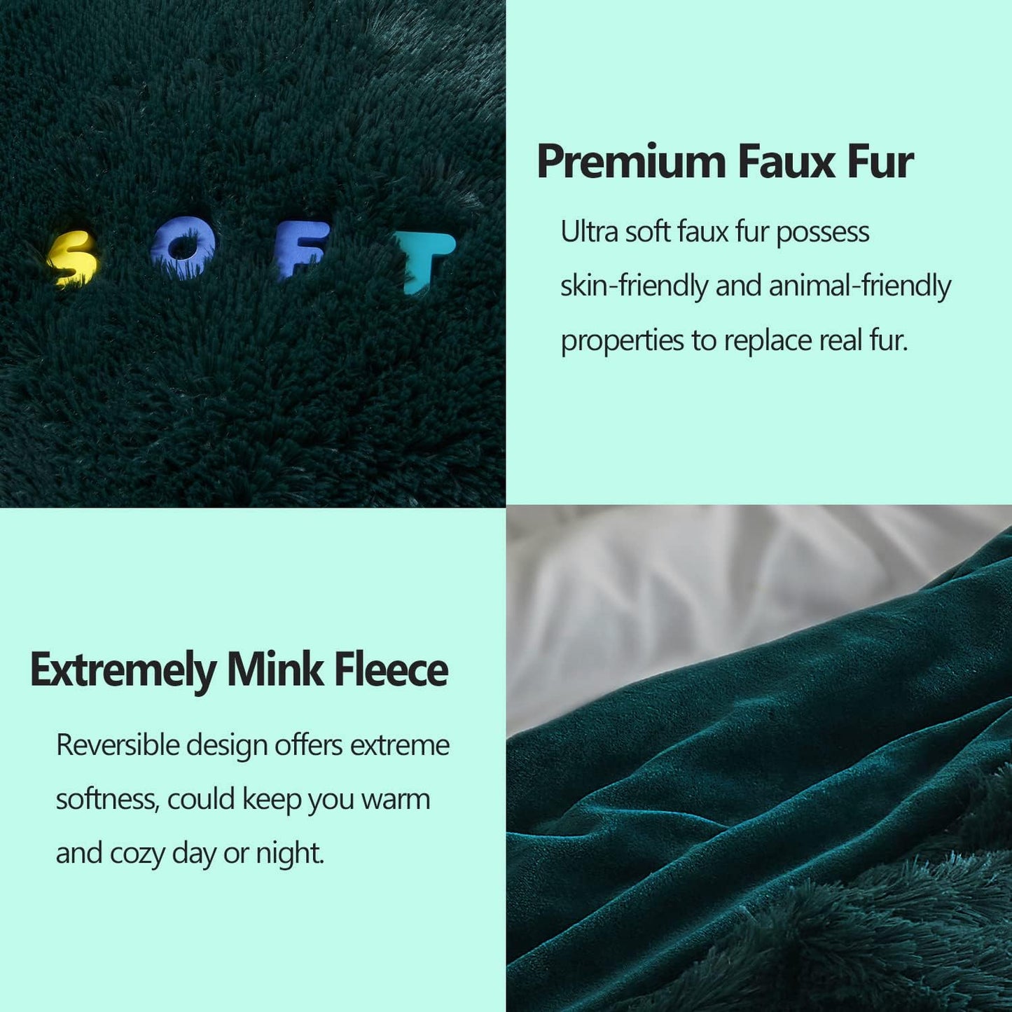GONAAP Fuzzy Faux Fur Throw Blanket Dark Teal Super Soft Cozy Plush Fuzzy Shaggy Blanket for Couch