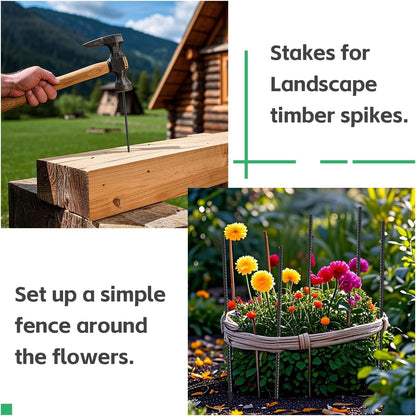 Rebar Stakes 16 Inch, 10 Pack Ground Stakes Heavy Duty with Chisel Point, Straight Metal Stakes for