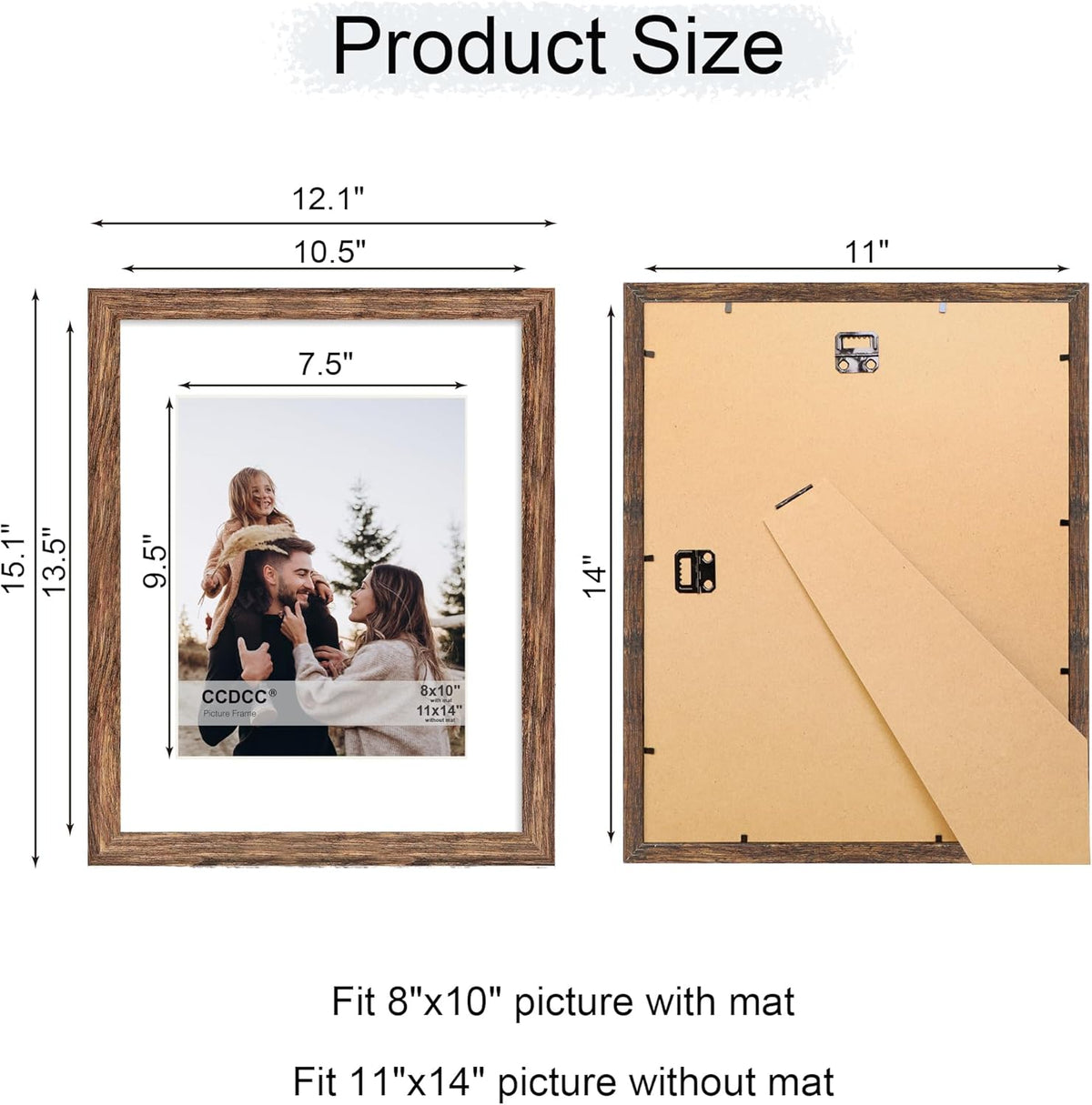 11x14 Picture Frame Set of 4, 11 x 14 Wood Photo Frames with Mat for 8x10, Natural Wooden Frame