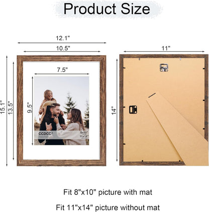 11x14 Picture Frame Set of 4, 11 x 14 Wood Photo Frames with Mat for 8x10, Natural Wooden Frame