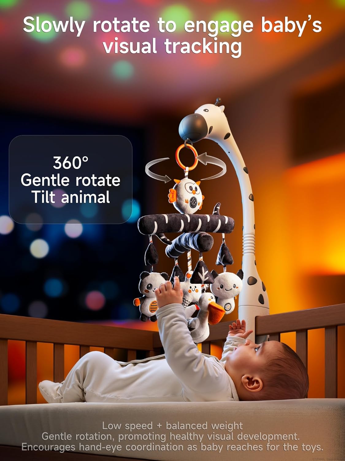 TUMAMA Baby Crib Mobile, Nursery Musical Mobile with Remote Control,Projection Night Light, Music