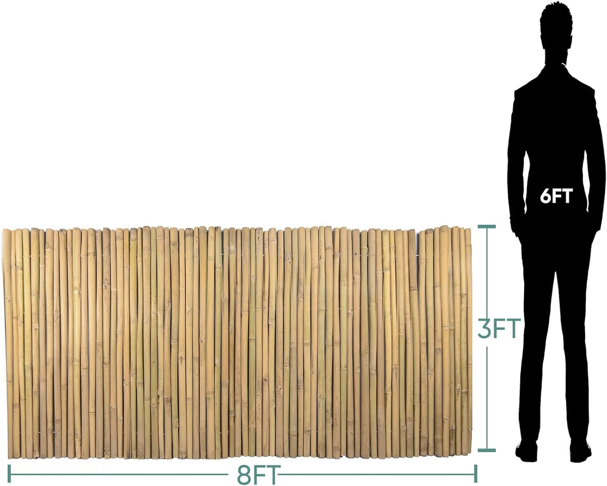 3Ft High x 8Ft Long x 0.7In D Bamboo Screen, Natural Bamboo Fence Rolls, Eco-Friendly Fencing for