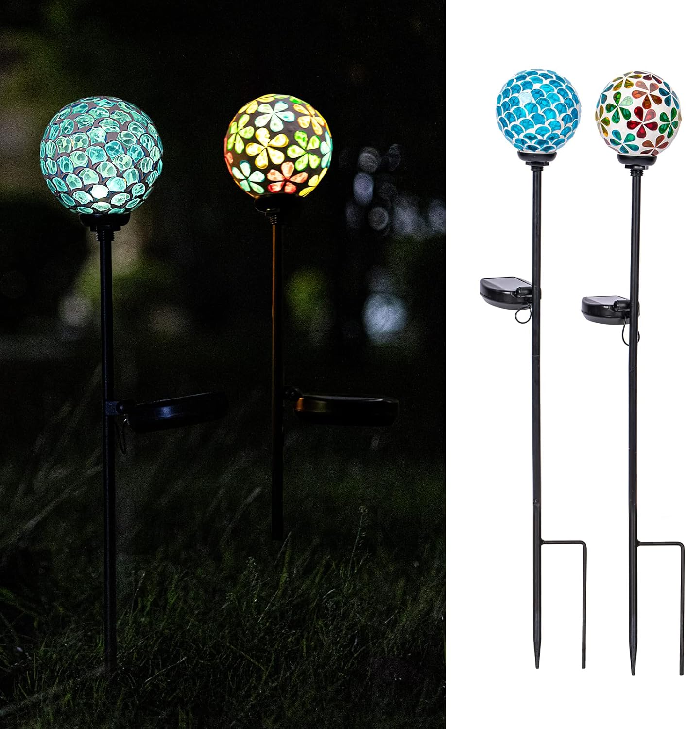 VCUTEKA Solar Garden Lights, Mosaic Solar Light Outdoor Waterproof LED Pathway Stake Light for