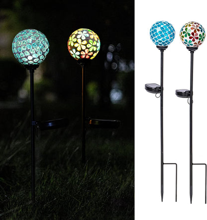 VCUTEKA Solar Garden Lights, Mosaic Solar Light Outdoor Waterproof LED Pathway Stake Light for