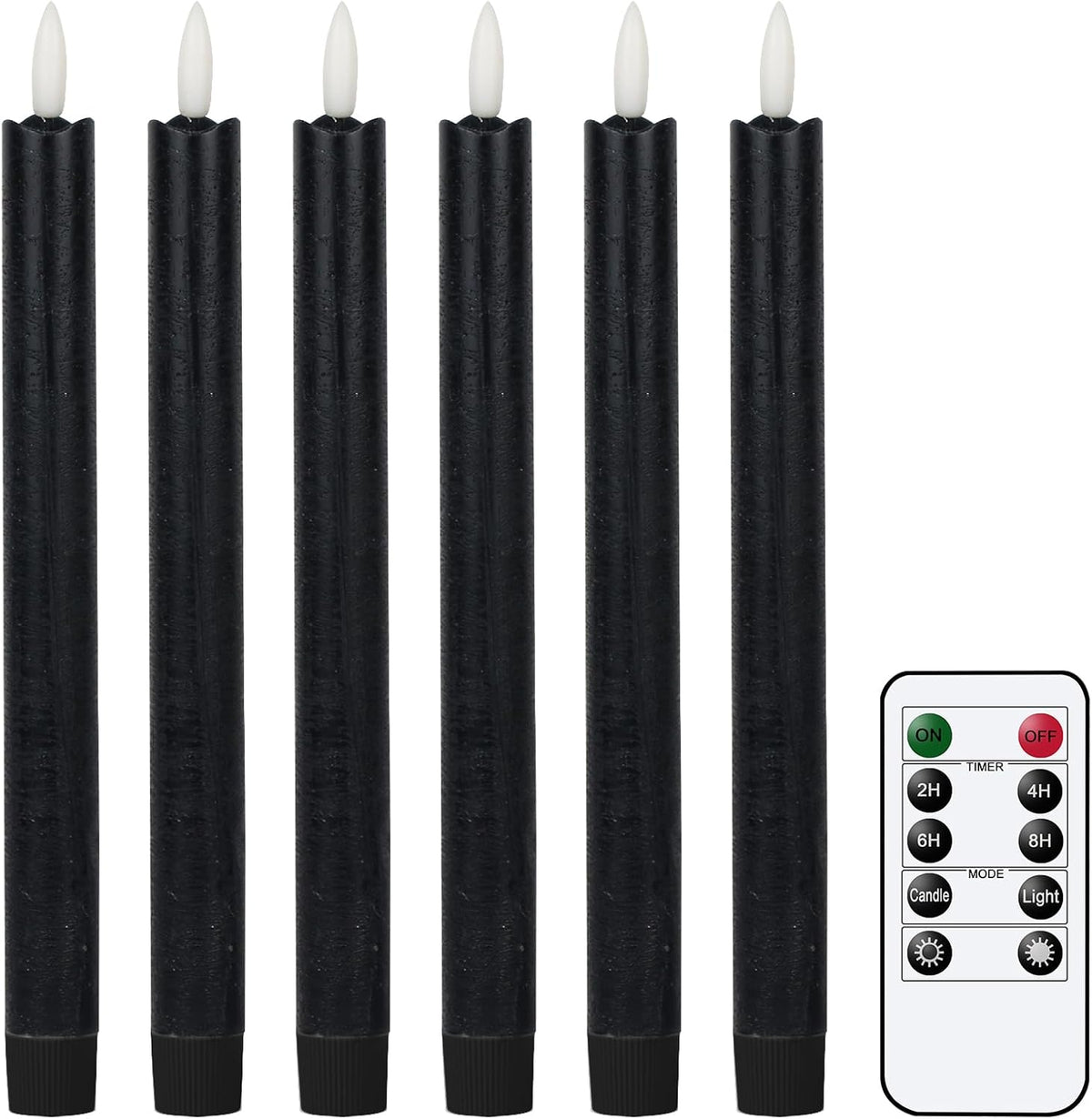 GenSwin Flameless Black Taper Candles Flickering with 10-Key Remote, Battery Operated Led Warm 3D