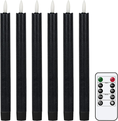 GenSwin Flameless Black Taper Candles Flickering with 10-Key Remote, Battery Operated Led Warm 3D
