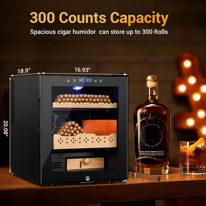 Electric Humidor for Cigars, 50L 300 Counts Large Capacity, Thermostatic Electric Cigar Cooler