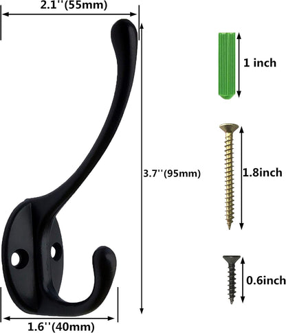 IBosins Wall Mounted Coat Rack, 2 Pack Metal Wood Coat Rack with 8 Black Rustic Hooks for Scarf