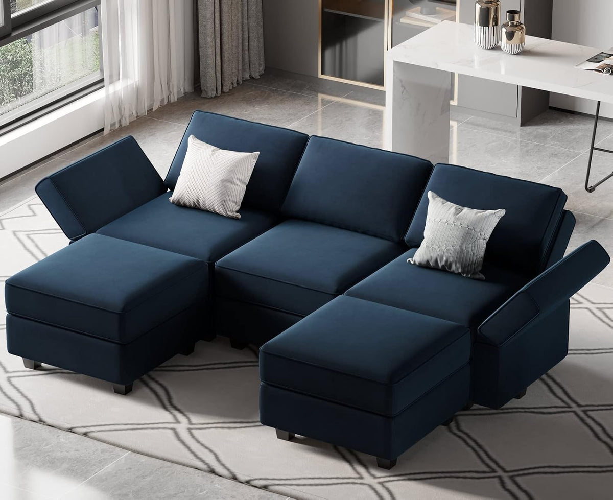 Belffin Modular Sectional Sofa with Double Chaise Velvet U Shaped Sofa Reversible Sectional Couch