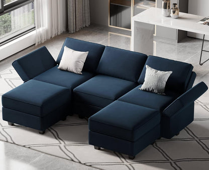 Belffin Modular Sectional Sofa with Double Chaise Velvet U Shaped Sofa Reversible Sectional Couch