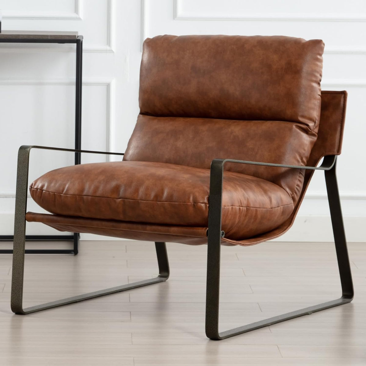 DUOMAY Mid-Century Accent Chair Armchair, Comfy PU Leather Leisure Chair Lazy Chair with Brozen