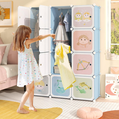 INFANS Children Wardrobe, Kid Closet Portable Baby Dresser Cute for Kids Bedroom Nursery Armoire