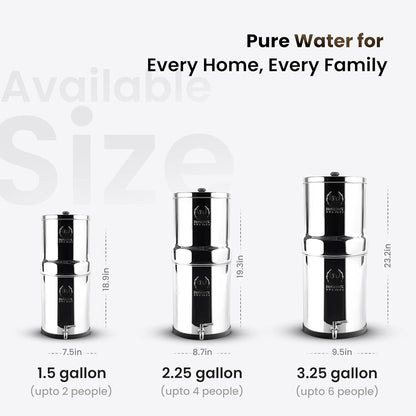Gravity Water Filter System 2.25 Gallons NSF Certified - AISI 304 Stainless Steel Countertop Water