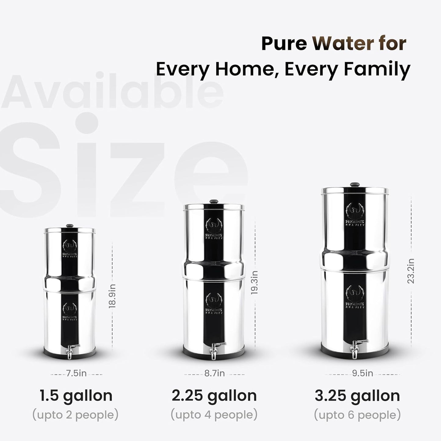 Gravity Water Filter System – 1.5 Gallons NSF Certified AISI 304 Stainless Steel Premium Countertop
