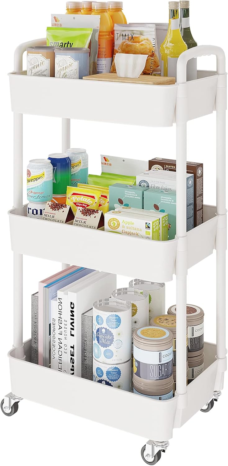 Laiensia 3-Tier Rolling Cart with Wheels,Multifunction Utility Storage carts, Kitchen Storage