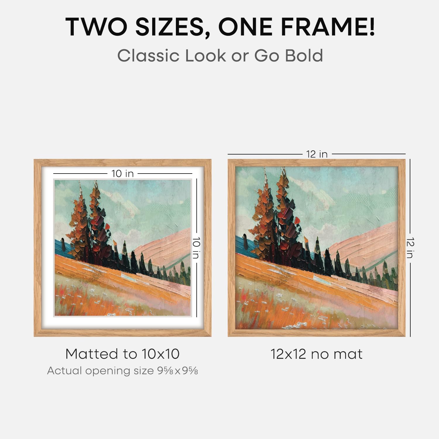 Homeforia 12x12 Light Wood Frame, High End Natural Oak 12 x 12 Square Picture Frames with Mat 10 by
