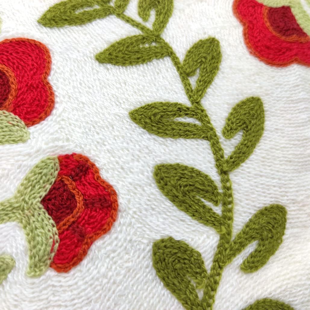 Alysheer Floral Embroidered Summer Decorative Throw Pillow Cover 18"x 18", Farmhouse Cottage Red