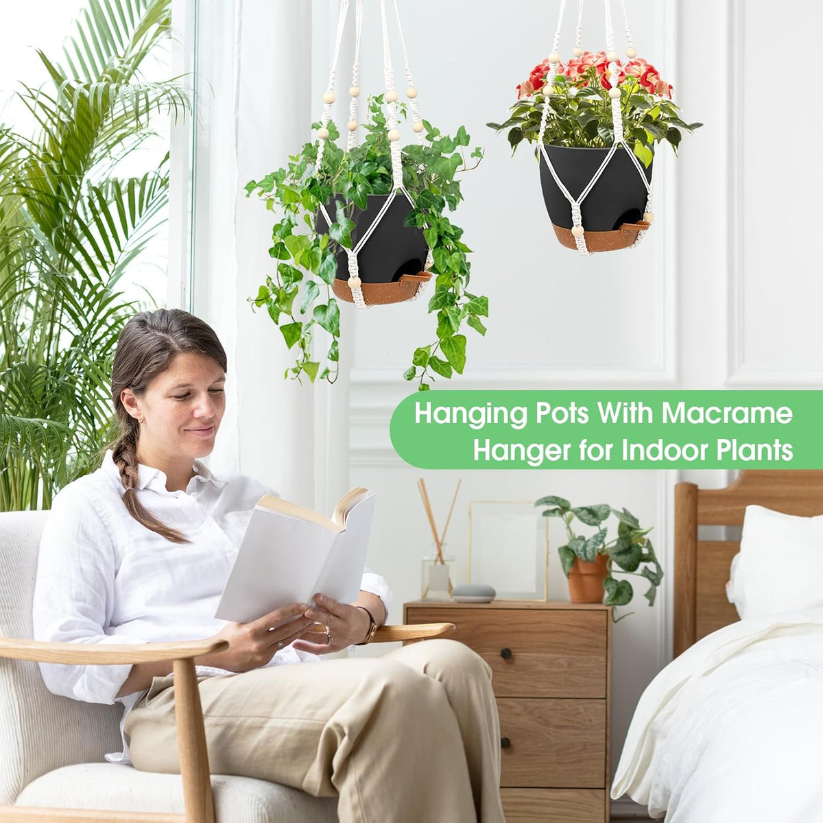 Hanging Planters for Indoor Outdoor Plants, 2 Pack Self Watering Hanging Pots, Hanging Plant