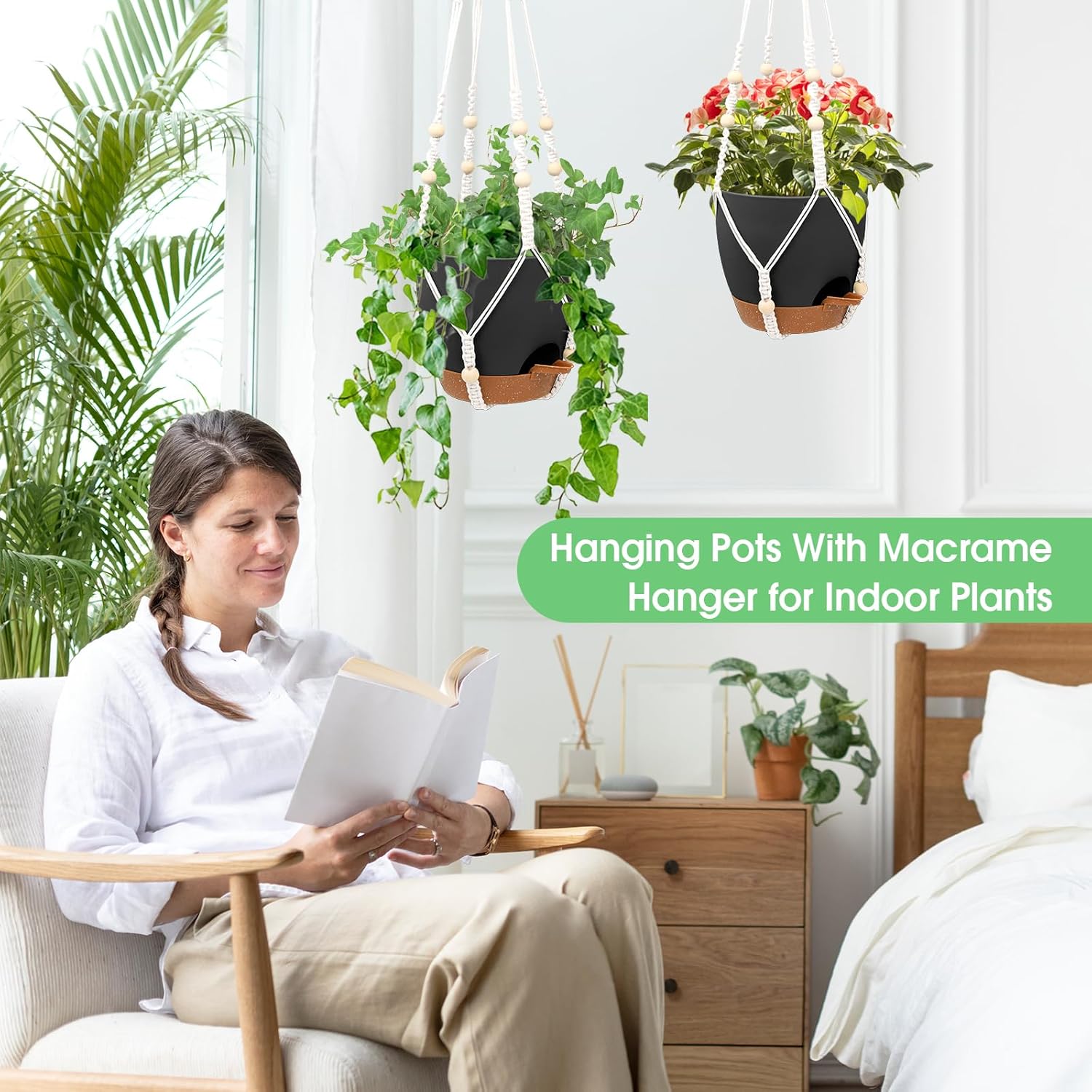 Hanging Planters for Indoor Outdoor Plants, 2 Pack Self Watering Hanging Pots, Hanging Plant