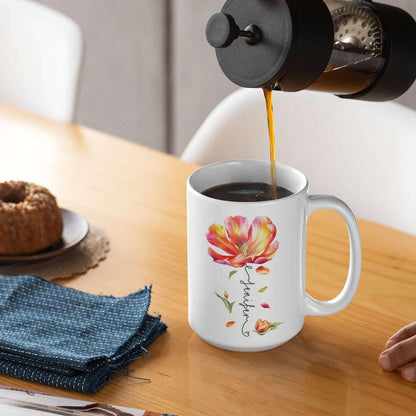 Personalized Flower Blossom Decorative Mug, Custom Name On Flower Coffee Cup, Novelty Floral Accent