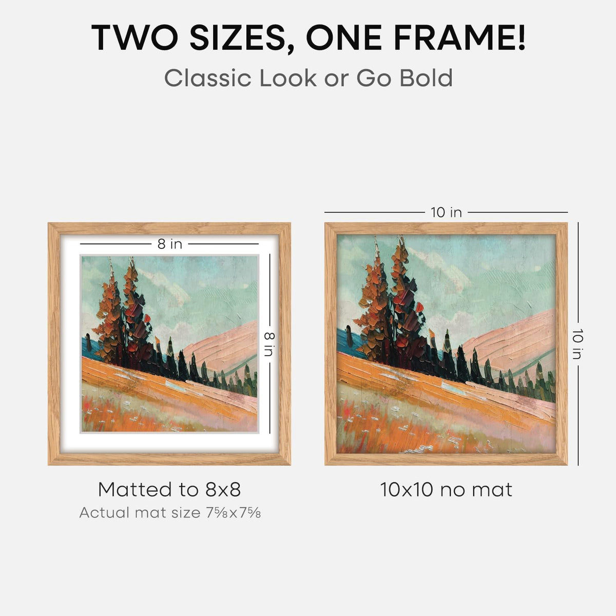 Homeforia 10x10 Picture Frame Wood, High-End Natural Oak 10 x 10 Thin Square Poster Frames with Mat