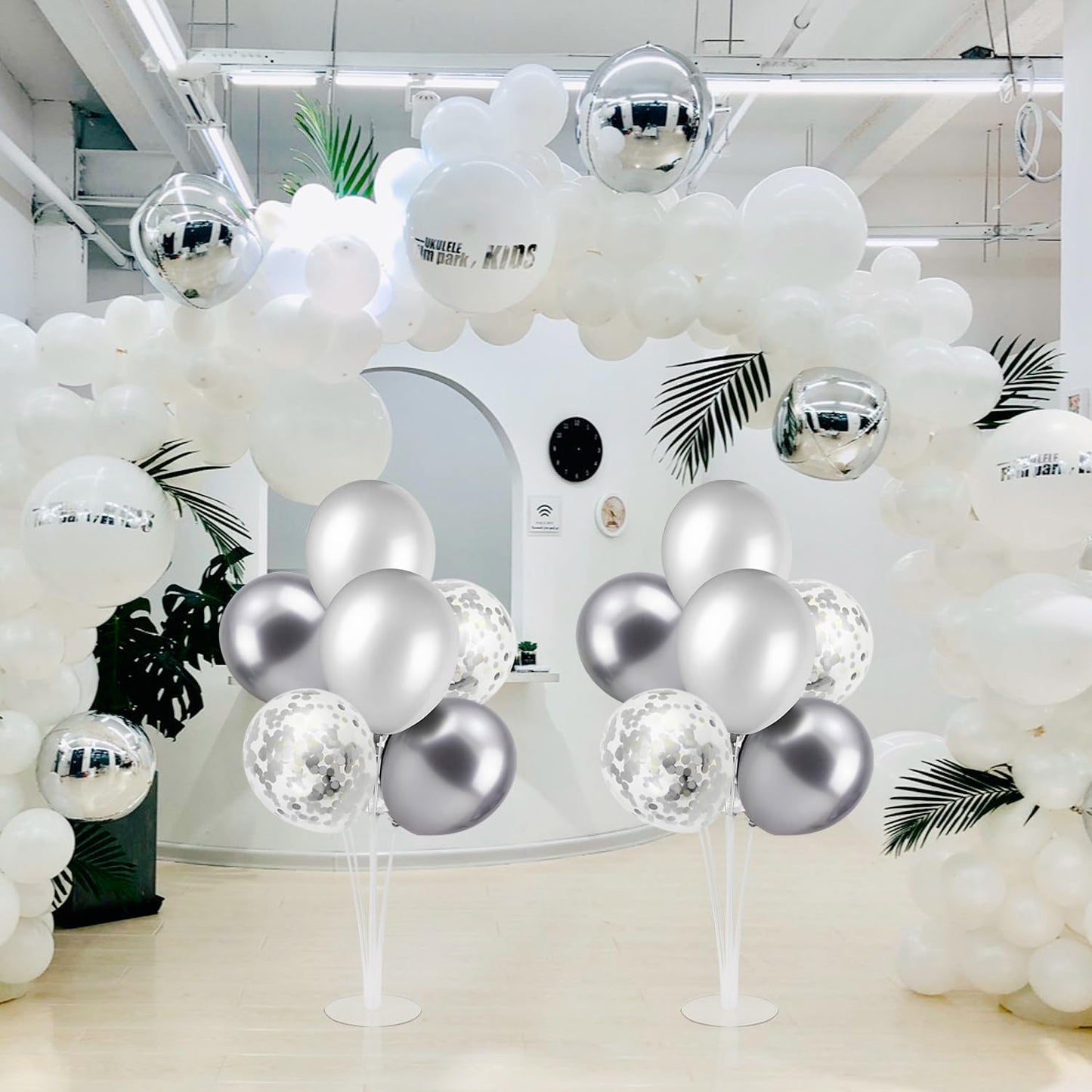 Silver Balloon Stand Centerpiece Table Decorations for 25th Wedding Anniversary Birthday Bridal