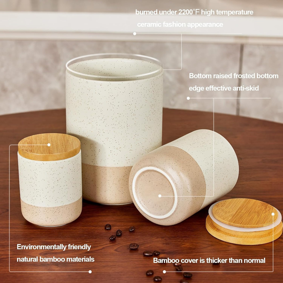 Yangbaga Canister Sets for Kitchen Counter, 80 OZ Large Ceramic Food Storage Jars with Airtight