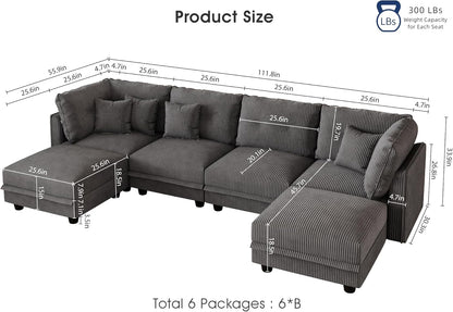 LLappuil Modular Sectional Sofa with Storage Seats, Corduroy Convertible Modular U Shaped Sectional