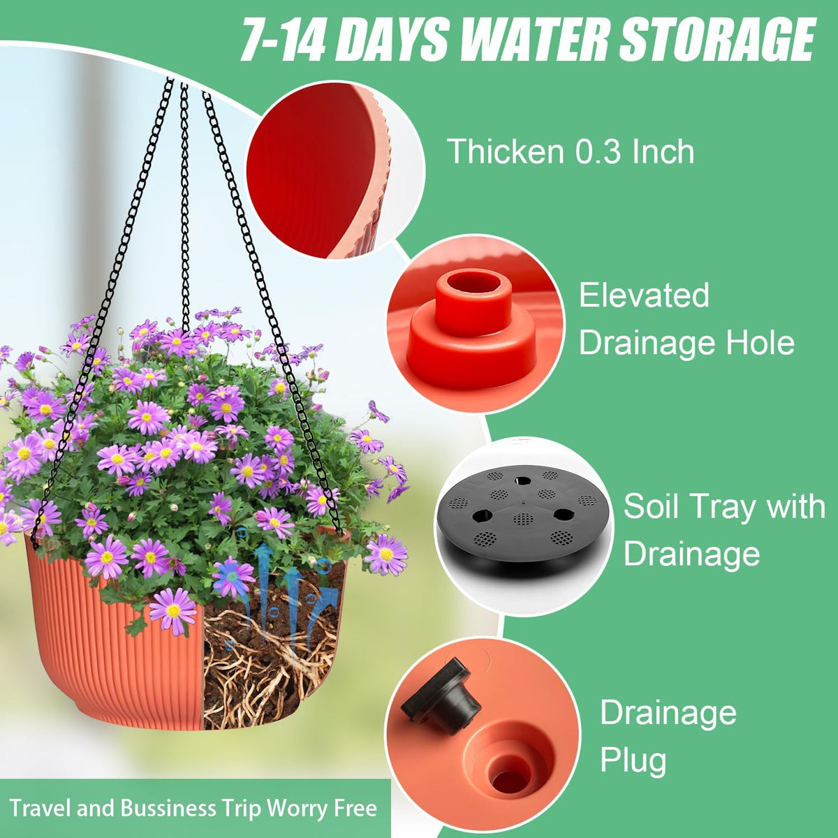 Hanging Planters 9/10/11 Inch for Indoor Plants, 3 Pack Plant Hanger Outdoor with Drainage Holes