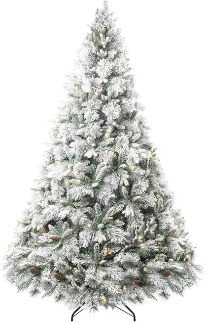 Glasgow 6.5ft Frosted Prelit Artificial Christmas Tree with Pine Cones, Foot Pedal, 1040 Branch