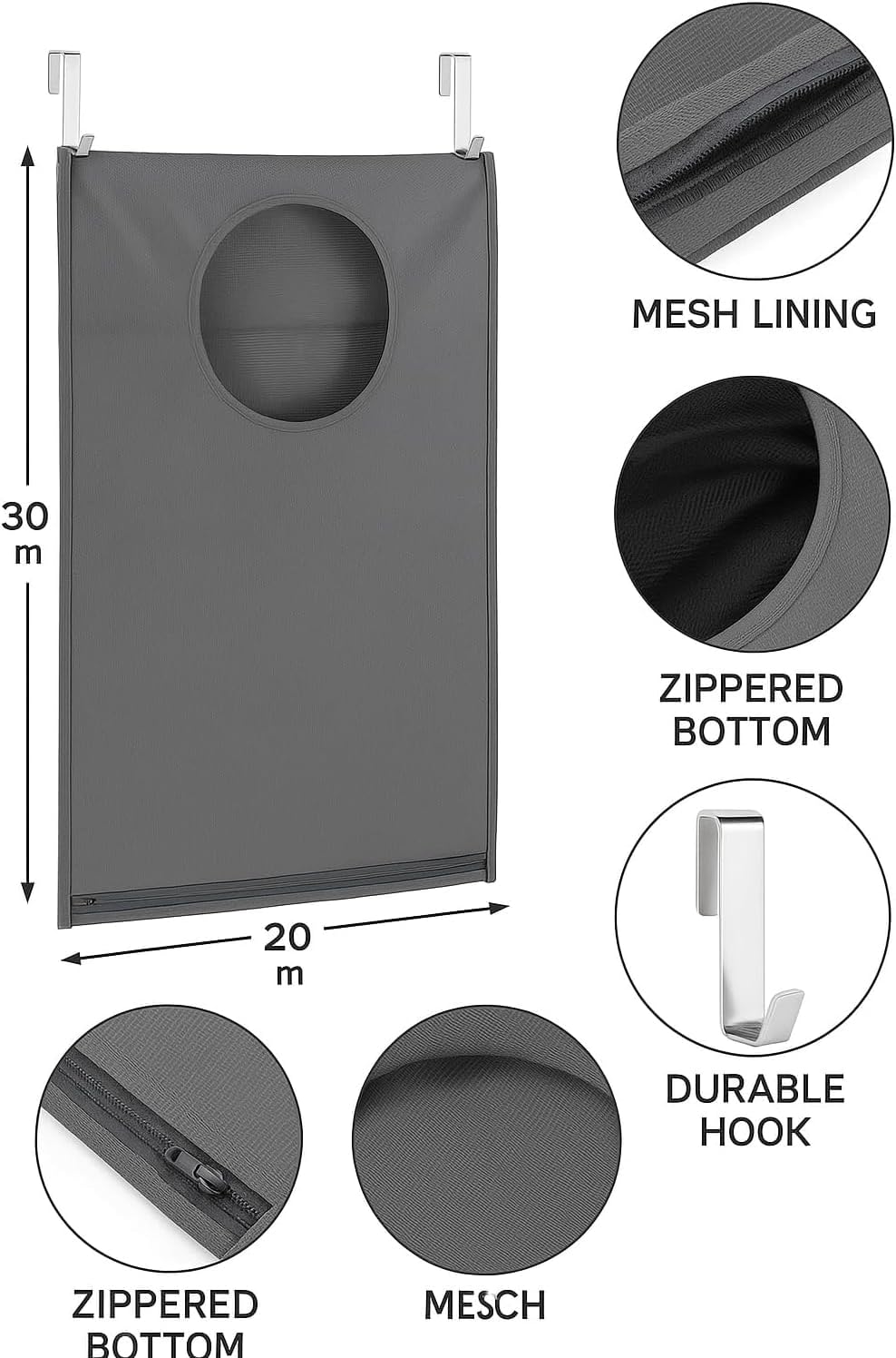Hanging Laundry Hamper Bag – Space-Saving Dirty Clothes Storage with Free Adjustable Stainless