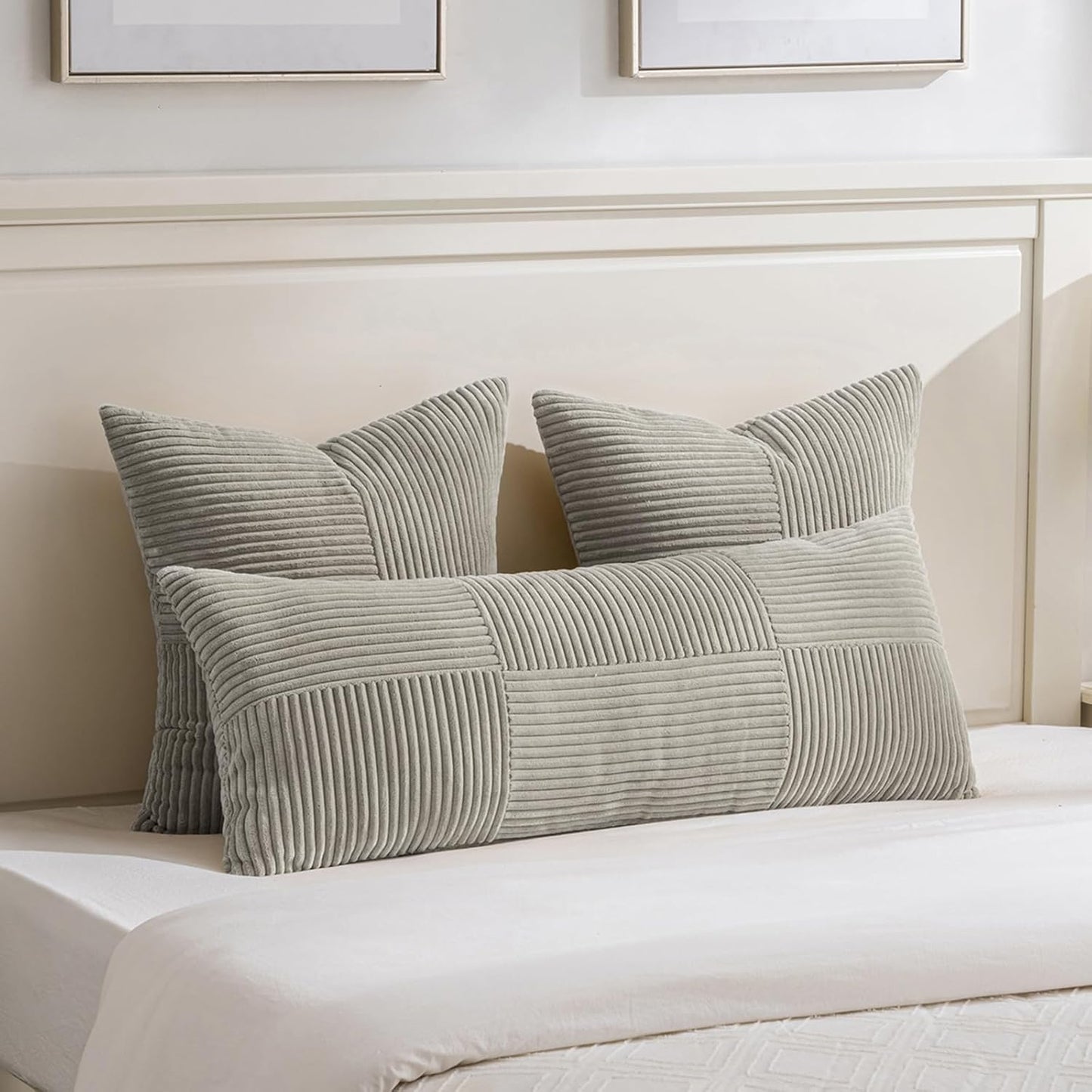Fancy Homi Set of 2 Neutral Grey Boho Long Lumbar Body Decorative Throw Pillow Cover 14x36 Inch for