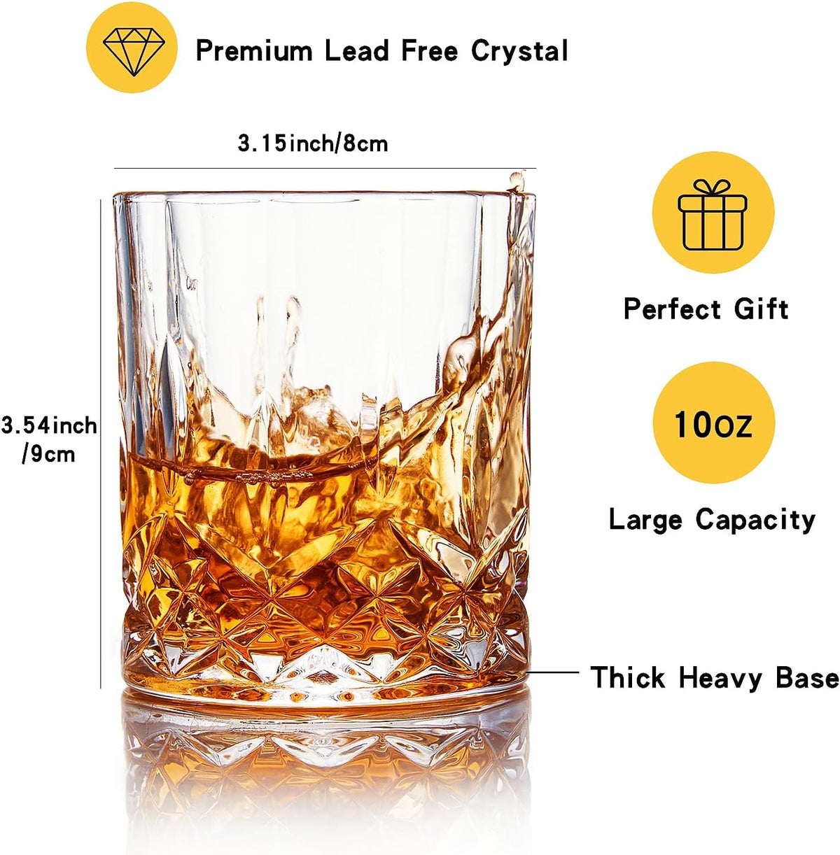 Whiskey Glasses Set of 4,Rock Glasses,11 oz Lead-Free Crystal Bourbon Glass,Old Fashioned Glass for