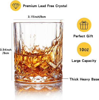 Whiskey Glasses Set of 4,Rock Glasses,11 oz Lead-Free Crystal Bourbon Glass,Old Fashioned Glass for