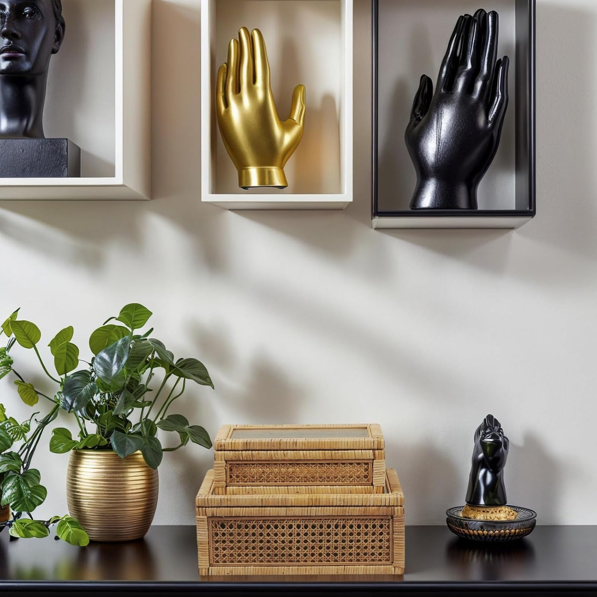 Rattan Box for Home Decor with Lid - Rectangular Coastal Bohemian Style Stackable Decorative