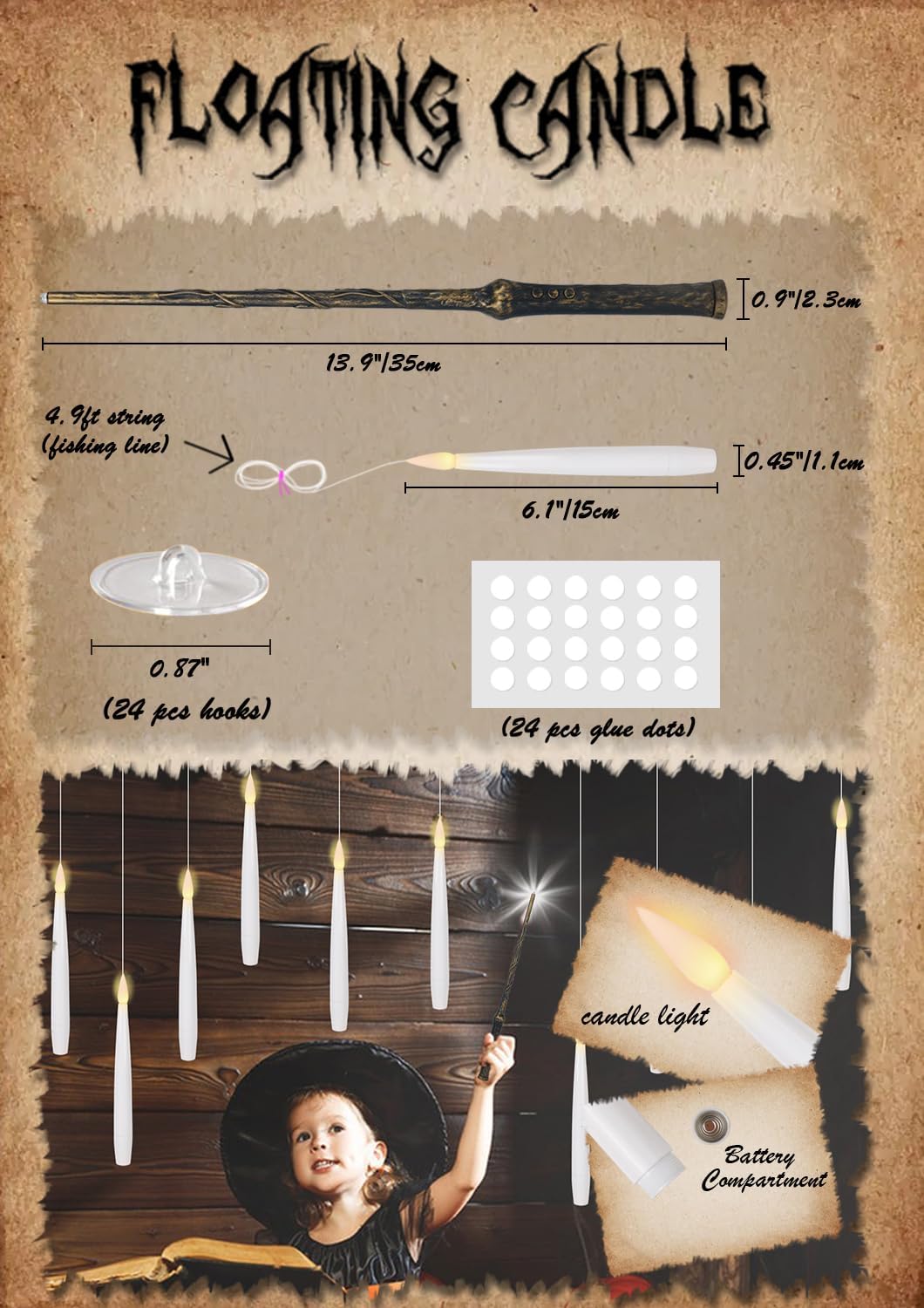 GenSwin 22pcs Flameless Floating Candle with Magic Wand Remote Timer, Battery Operated Hanging