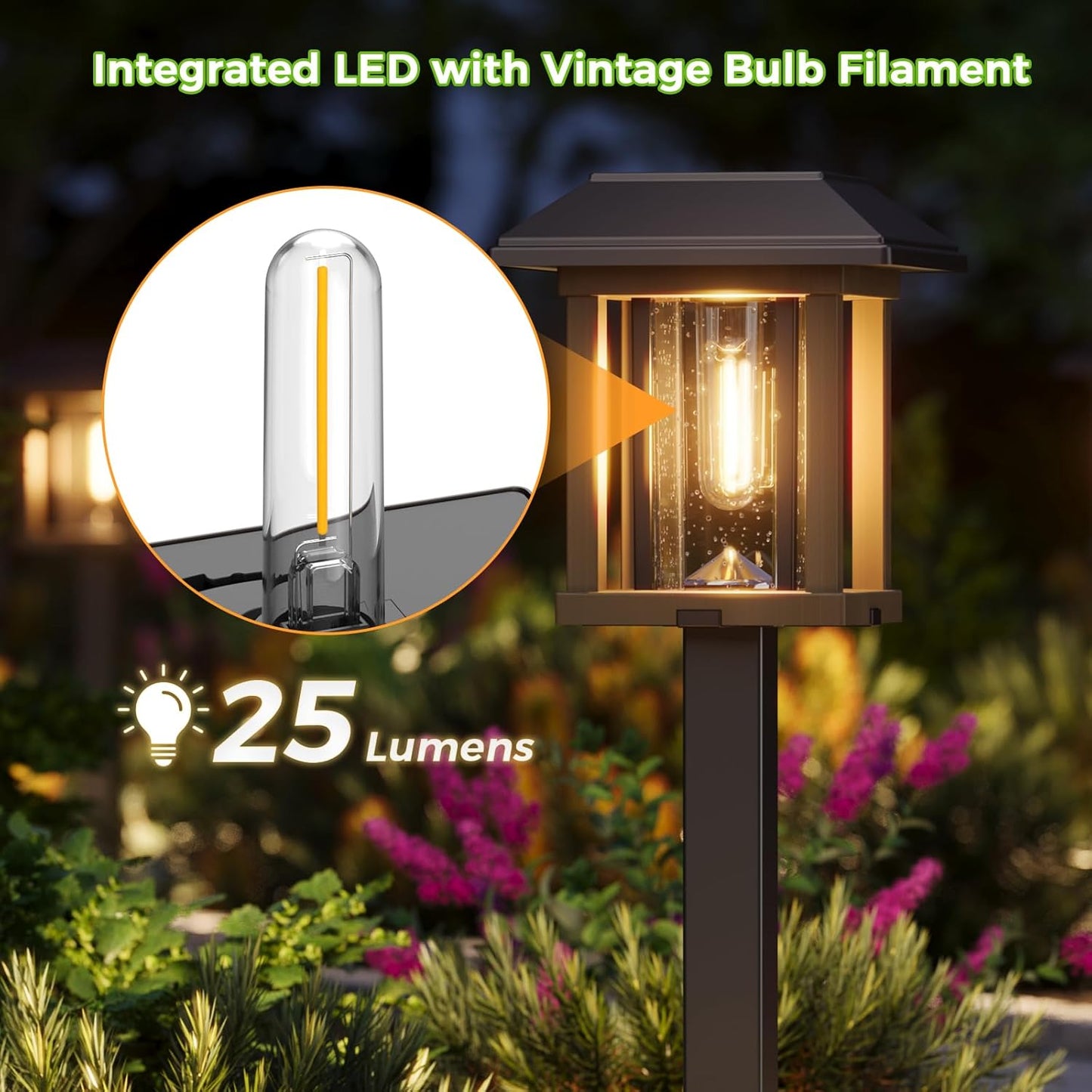 XMCOSY+ Solar Pathway Lights Outdoor Waterproof IP65 - Dual-Tone 25 LM LED Solar Garden Lights for