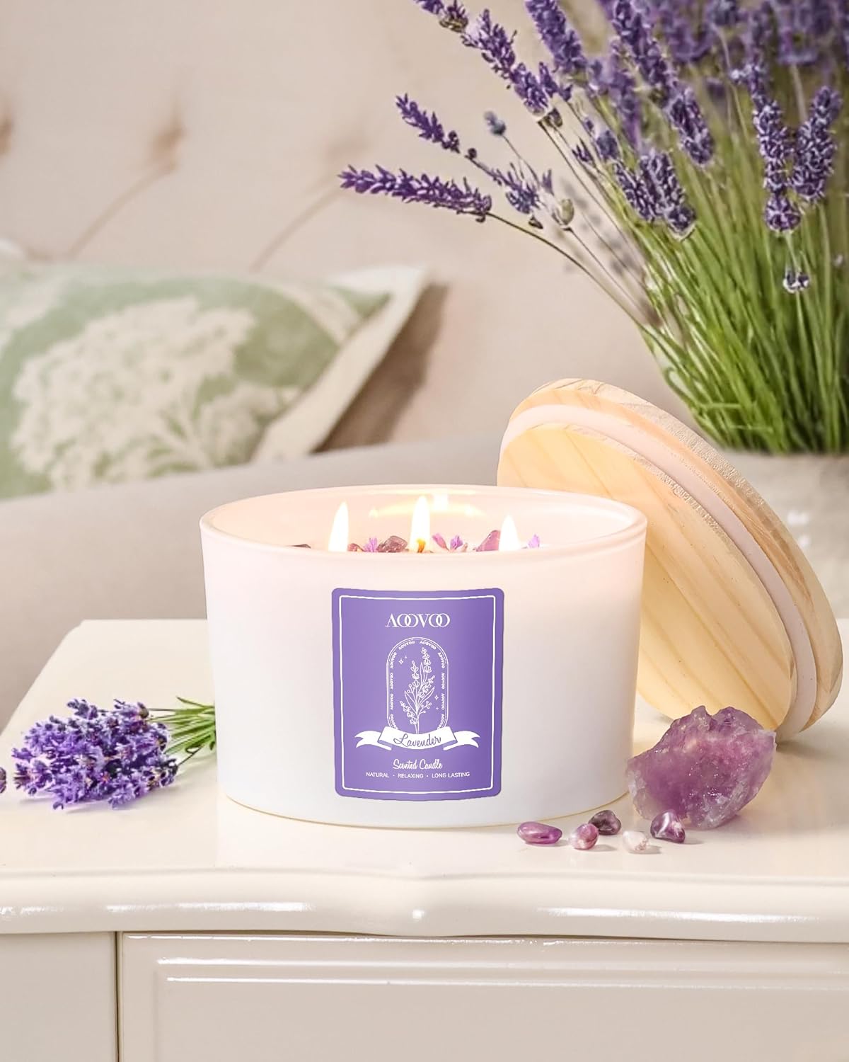 AOOVOO Lavender Scented Candles for Women - 20oz 3 Wick Soy Candles for Home Scented, Aromatherapy