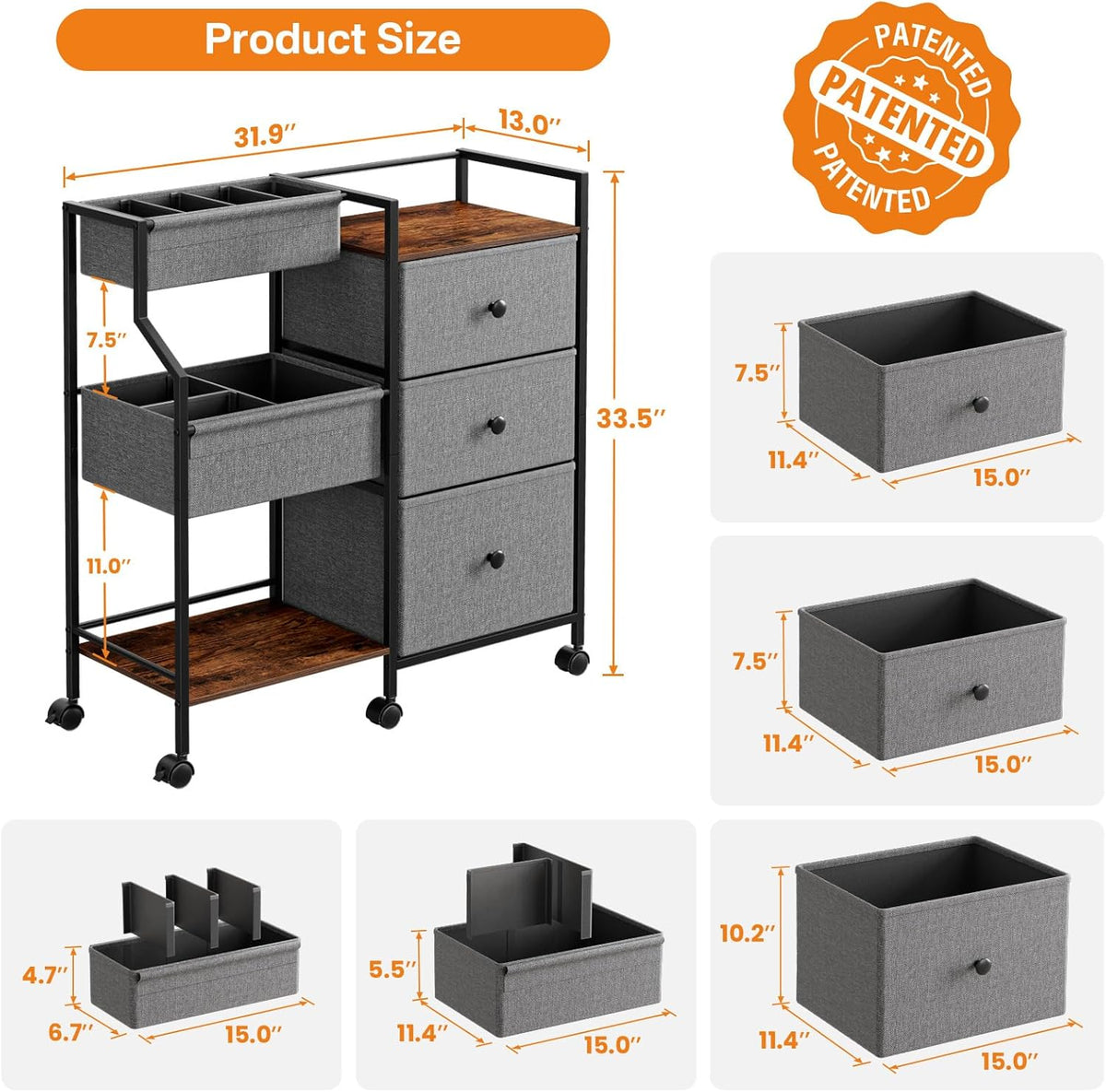 Baby Diaper Caddy Organizer and Storage - 3 Tier Rolling Cart with Dividers and Drawers, Easy To